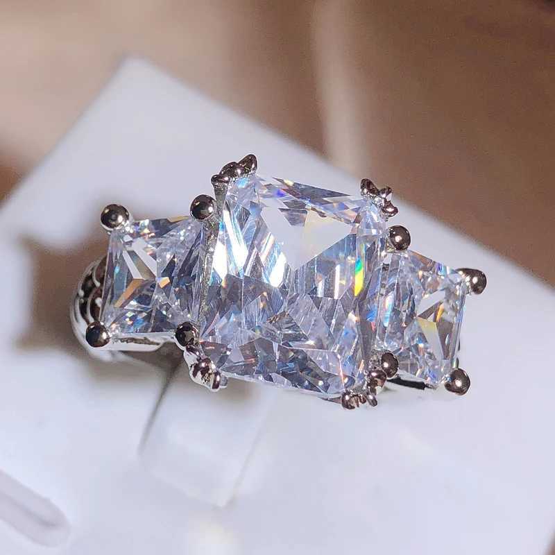 Classic Square Zirconia Ring 925 Stamp Hollow Geometry Jewelry Party Wedding Birthday Gift WholesaleXJ250412
