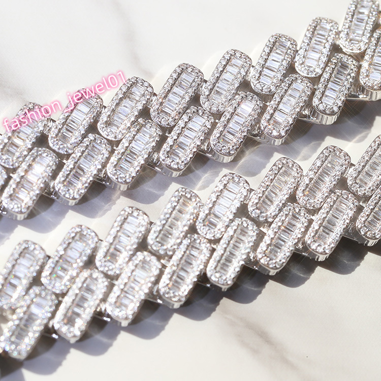 Customization Miami 20mm Width S925 Plated 18k Gold Real Moissanite Fashion baguette Necklace Cuban Link Chain