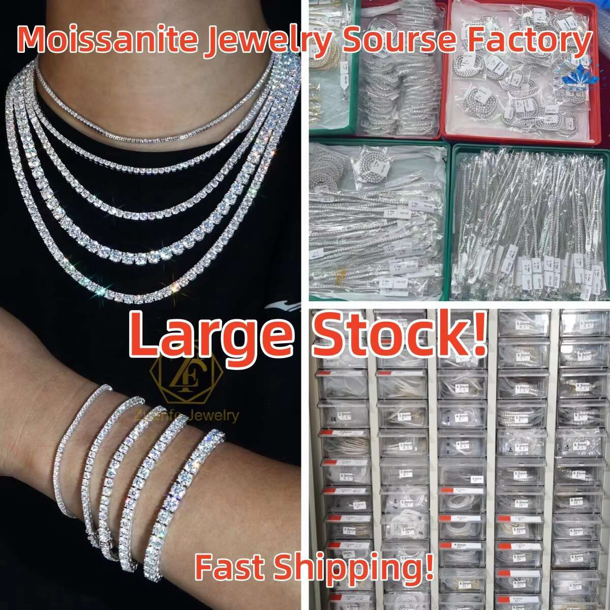 Hip Hop Jewelry 2.0mm-6.5mm Pass Diamond Tester Large Stock VVS Moissanite Diamond 925 Silver Iced Out Tennis Chain Necklaces