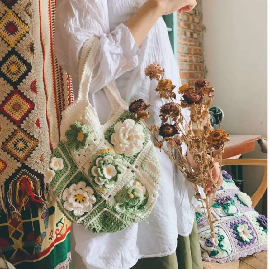 Original Design Fashion Women Shoulder Bag Yarn Crochet Handmade Wer Casual Tote Lady Shopping Handbag