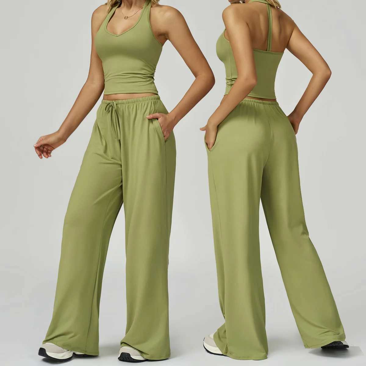 New Women Yoga Set 2/3 Pieces Long sleeves Workout Tracksuit Sportswear Gym Clothing Wide-leg sport pants Fitness Sports Suit J251112