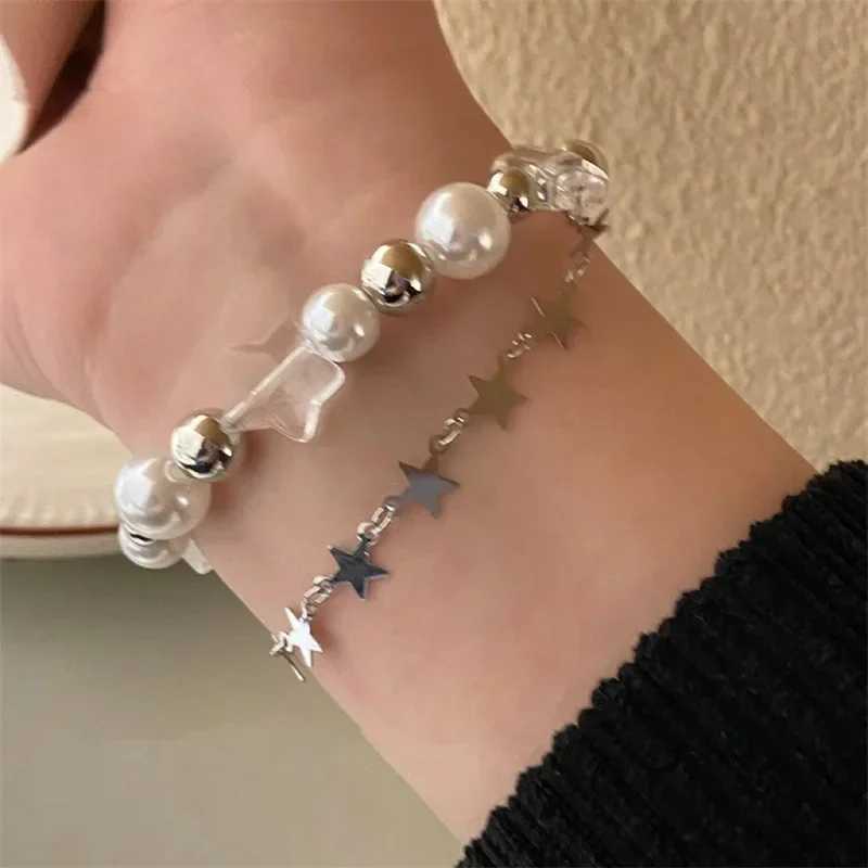 Crystal Star Pentagram Imitation Pearl Bead Bracelet for Women Sweet Aesthetic Charm Y2k Bracelet Fashion Vintage Jewelry GiftsC250411