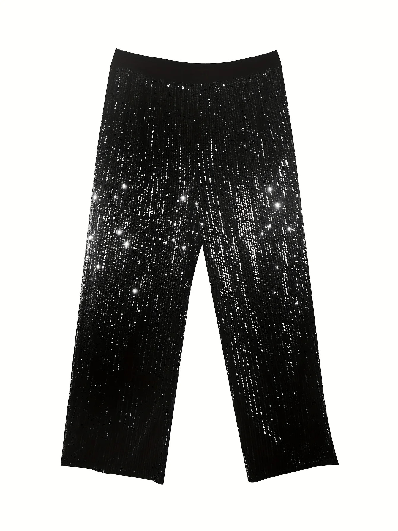 Plus size womens straight leg pants elegant and shiny suitable for various occasions polyester fiber for spring/summer 250408