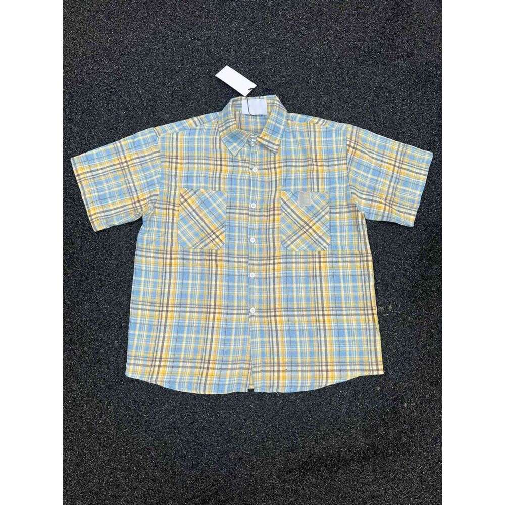Cotton Brushed Embroidered Checkered Elements, Heavyweight Fringed Edge Shirt For Men And Women, Couple Style B5