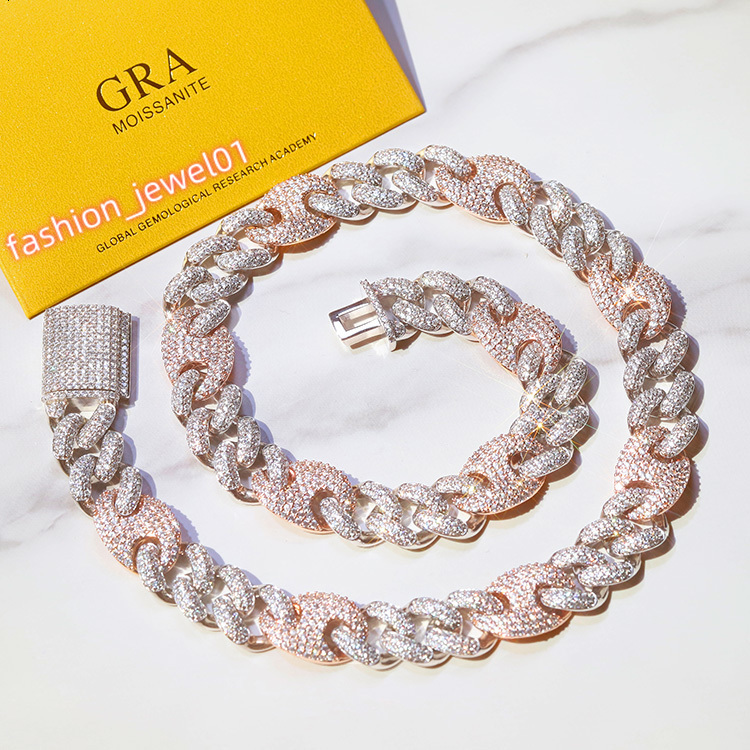Customized Miami Jewelry S925 Silver with VVS Moissanite 15mm Necklace PASS TEST Plated Gold Iced Out TWO TONE Cuban Link Chain