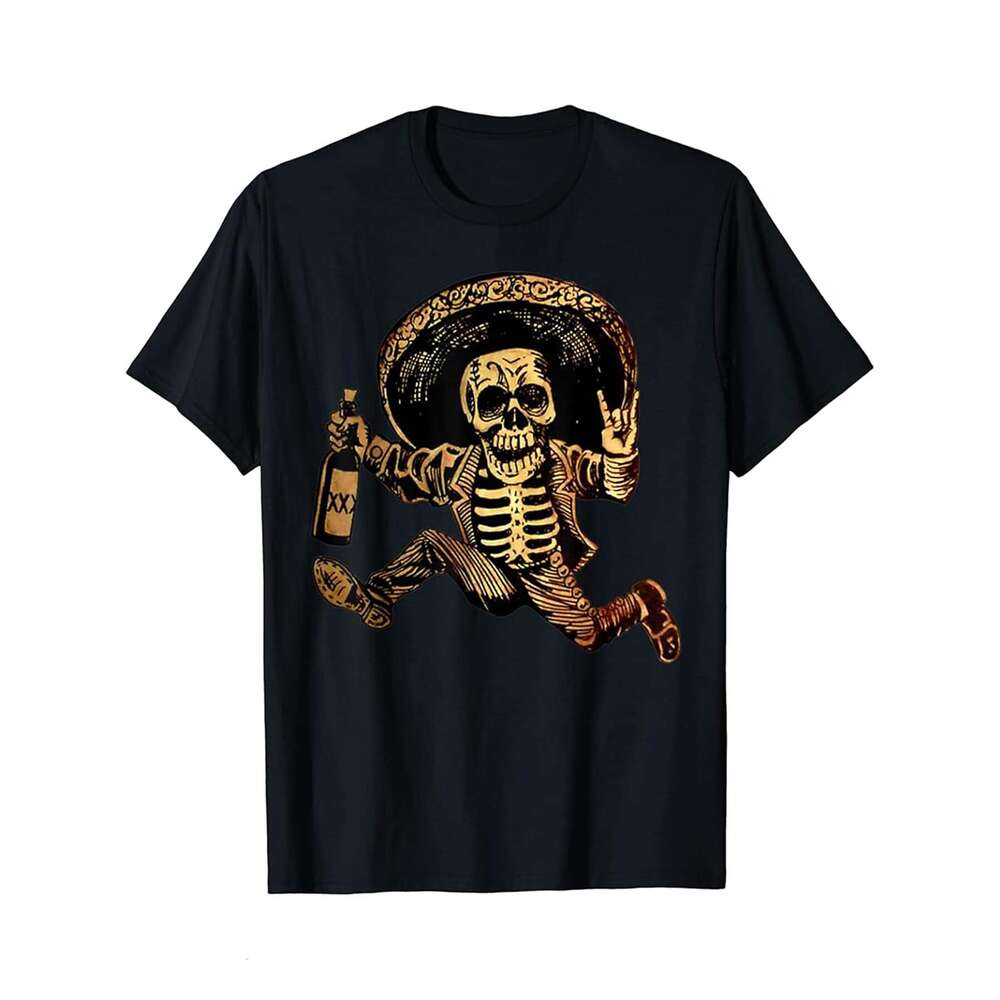 Designer T shirt SKULL DRINKS WINE Funny Sugar Skull Skeleton Peace - 220g T shits