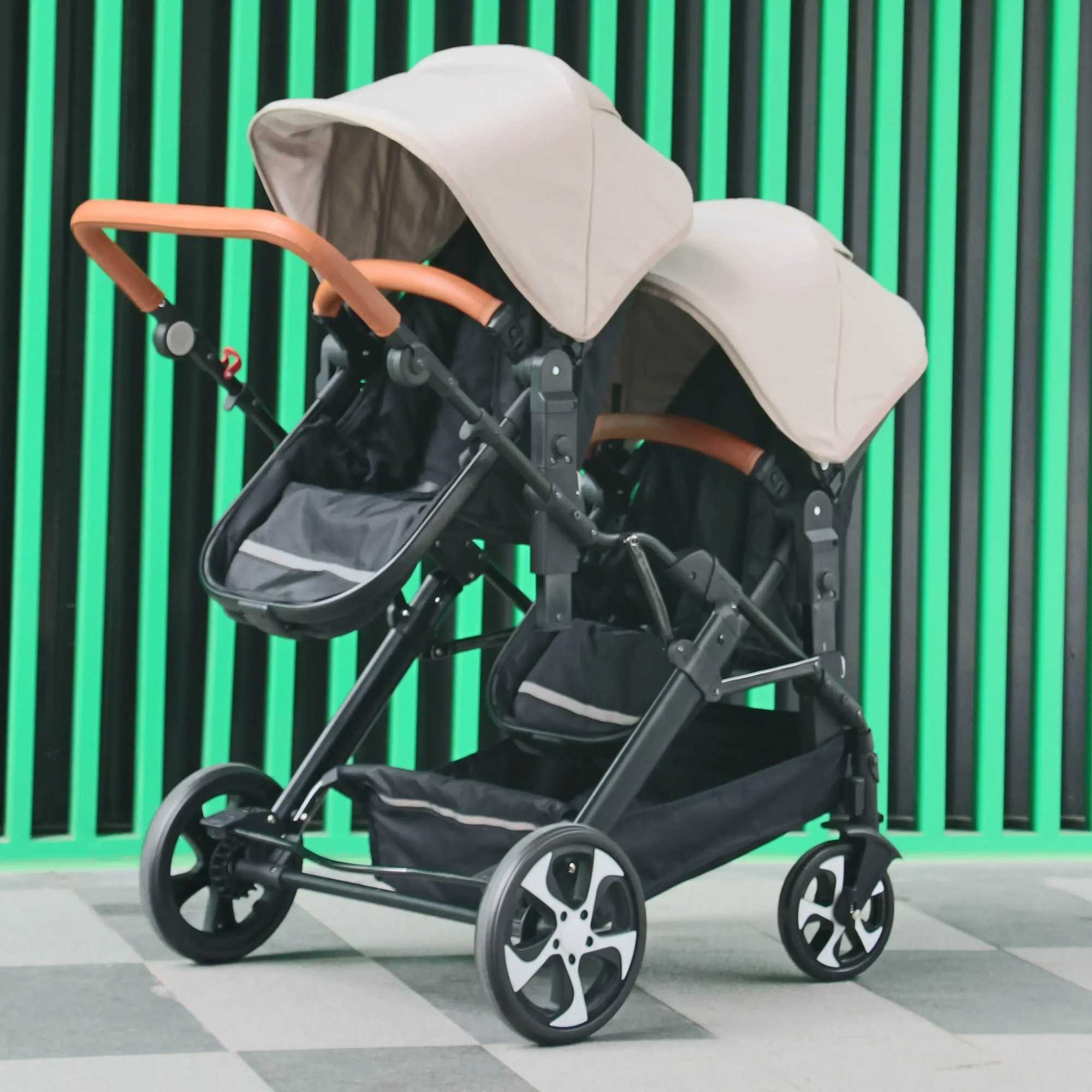 3-in-1 twin baby stroller with car seat twin baby stroller detachable sleep basket high field of view baby stroller W250411