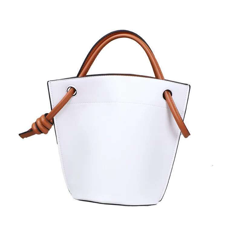 Brand Design Ladies Bucket PU Large Capacity Single Shoulder Bags Knotted Portable Female White Handbag Purse Bolsas