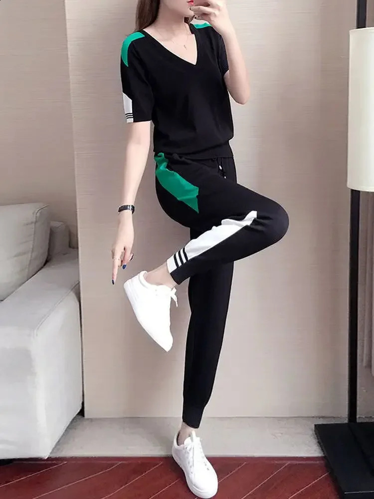 Sports Suit for Women Summer Fashion Korean-style Age-reducing Loose Casual Short-sleeved Two-piece Gym Clothing Suits 250411