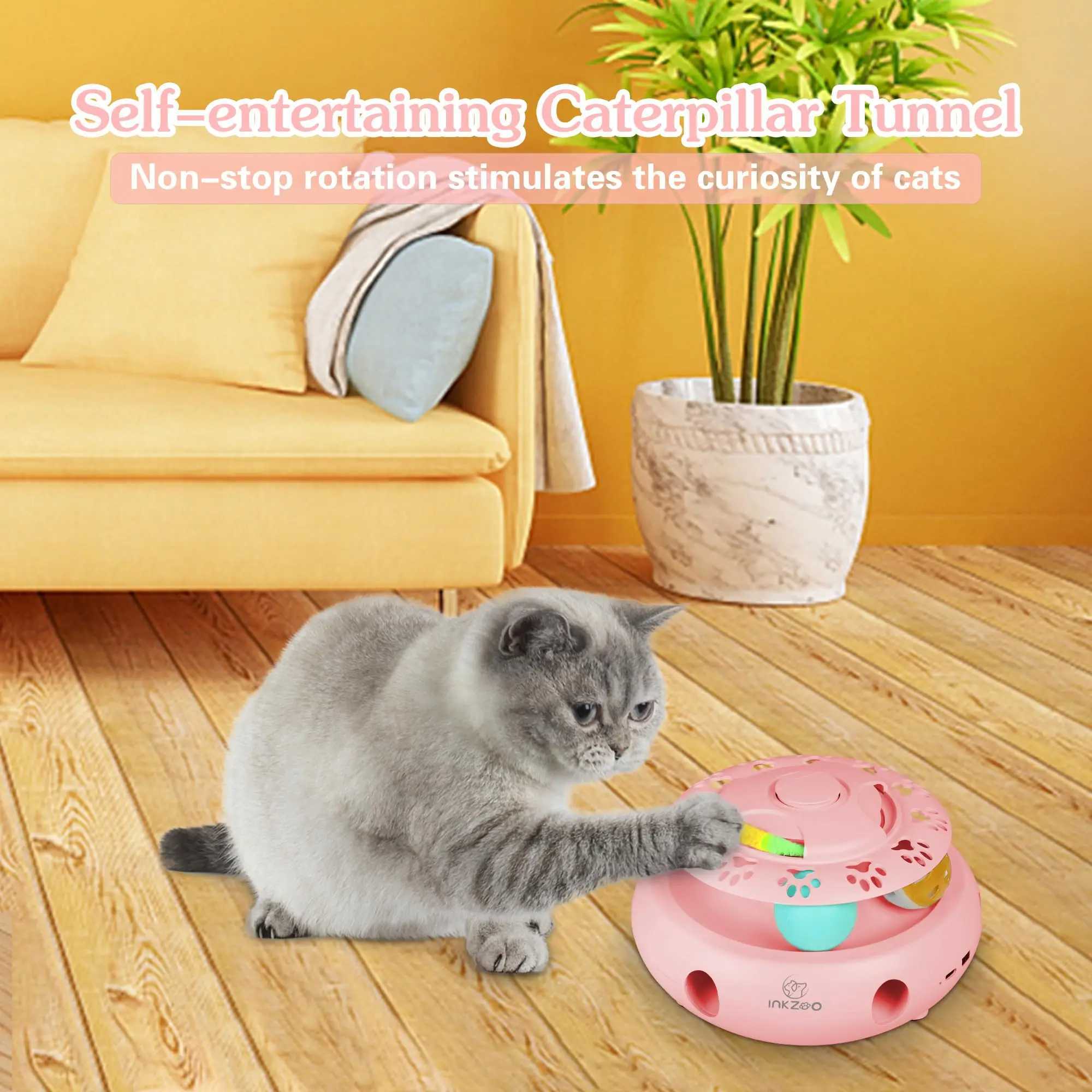 INKZOO 4-in-1 interactive cat toy suitable for indoor cats automatic 6-hole mouse impact on moles vibrating butterflies trackballs USB Y250412