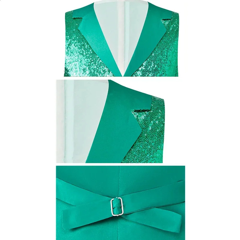 Red Mens Suit Vest Single-breasted V-neck Vests Shiny Sequins Decorated Waistcoat Suitable for Host/Singer/Stage/Party 250407