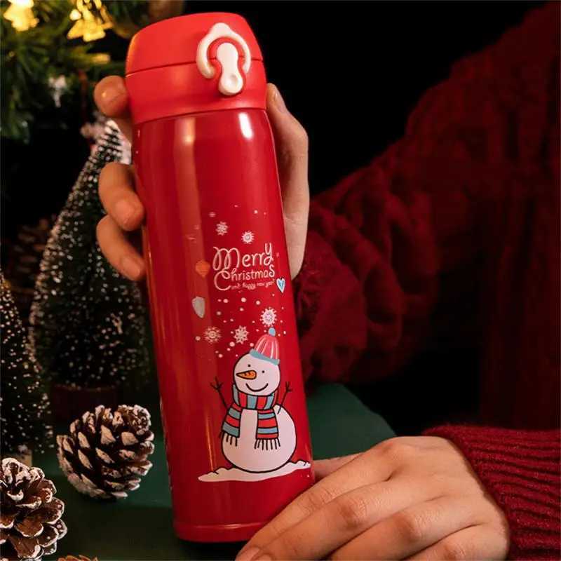 Christmas 500ml Stainless Steel Christmas Thermos Cup Elk Santa Vacuum Water Bottle Thermos Cup With Lid Christmas Gift For Girl Friend Y251112