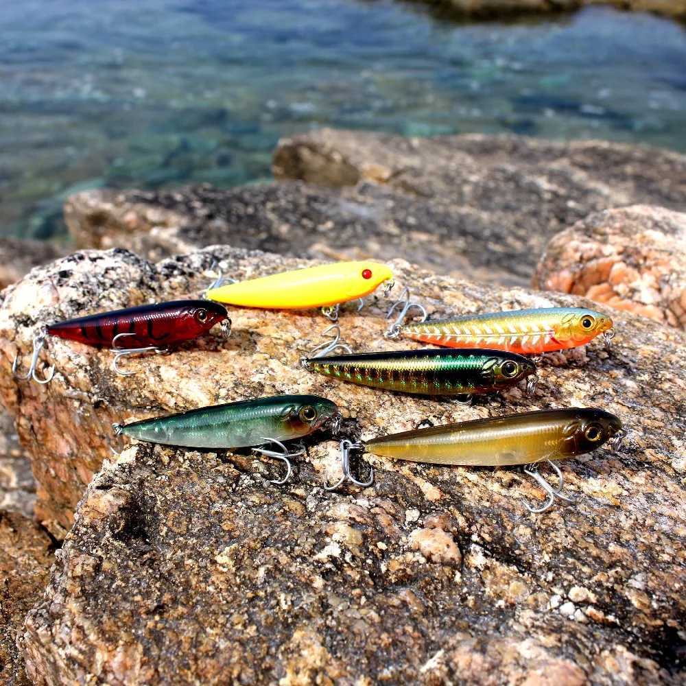 AOCLU Topwater Wobbler 60mm 105mm Pencil Walk The Dog Hard Bait Popper Stick Fishing Lure Bass Fresh Salt Water 10# VMC Hooks Z250411