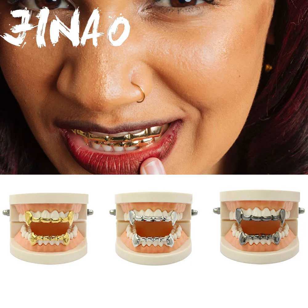 Jinao New 2024 Hip Hop Vampire Fan Tooth Set Grilz Mens Up and Down Barbecue Punk Rap Singer Halloween FLame Cosplay W250412