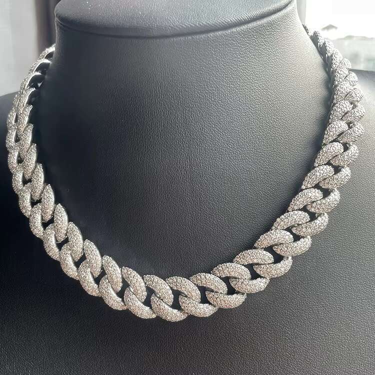 Custom Gold Plated 925 Sterling Silver 15mm Wide Lab Diamond Cuban Link Chain for Party Gift Iced Out Moissanite Necklace