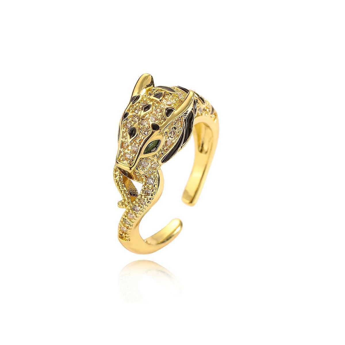 Mafia high-quality classic design gold-plated animal leopard copper ring exquisite cubic zirconia hip-hop ring party jewelry giftXJ250412