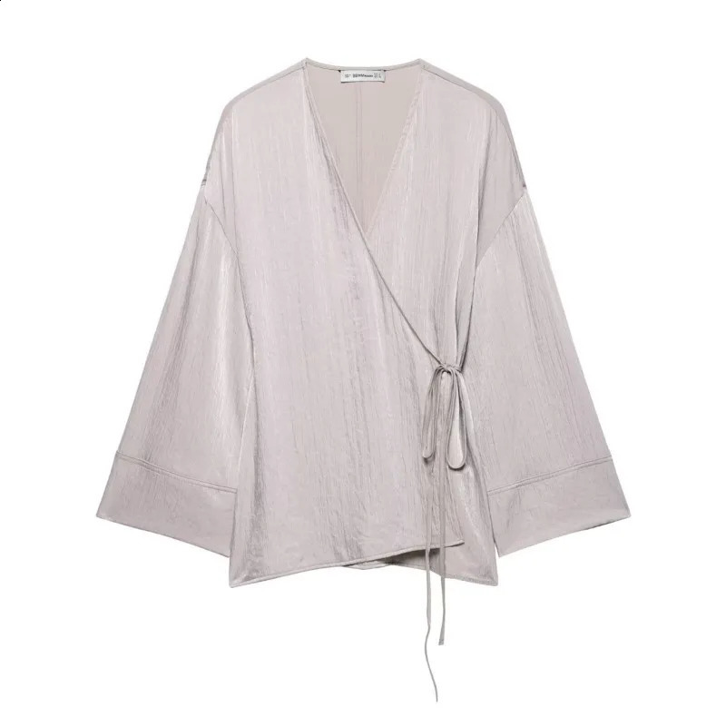 Womens satin pajama pants set spring casual texture kimono jacket womens elastic waist mid Trouses 2piece clothing 250411Z