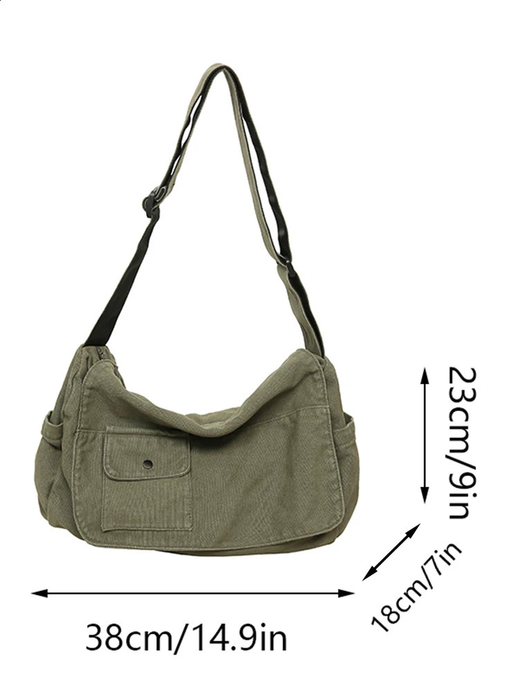 Canvas Messenger Bag Versatile Flip Large Capacity Shoulder Bag Student Adjustable Cross Bag 250411