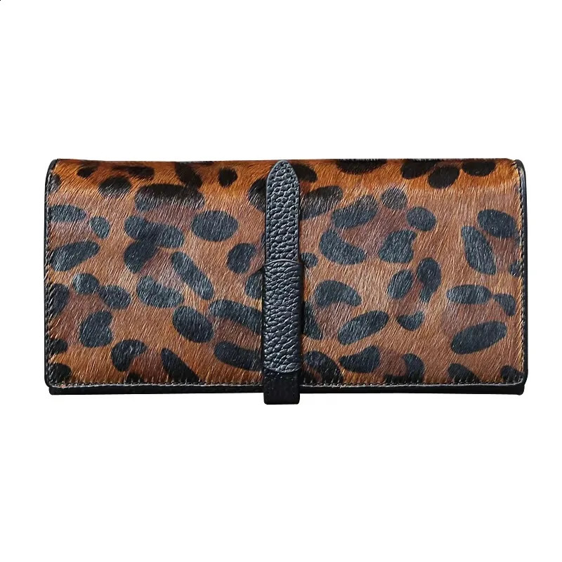 womens wallet high-quality genuine leather leopard black clutch wallet trend fashion long card holder 250411