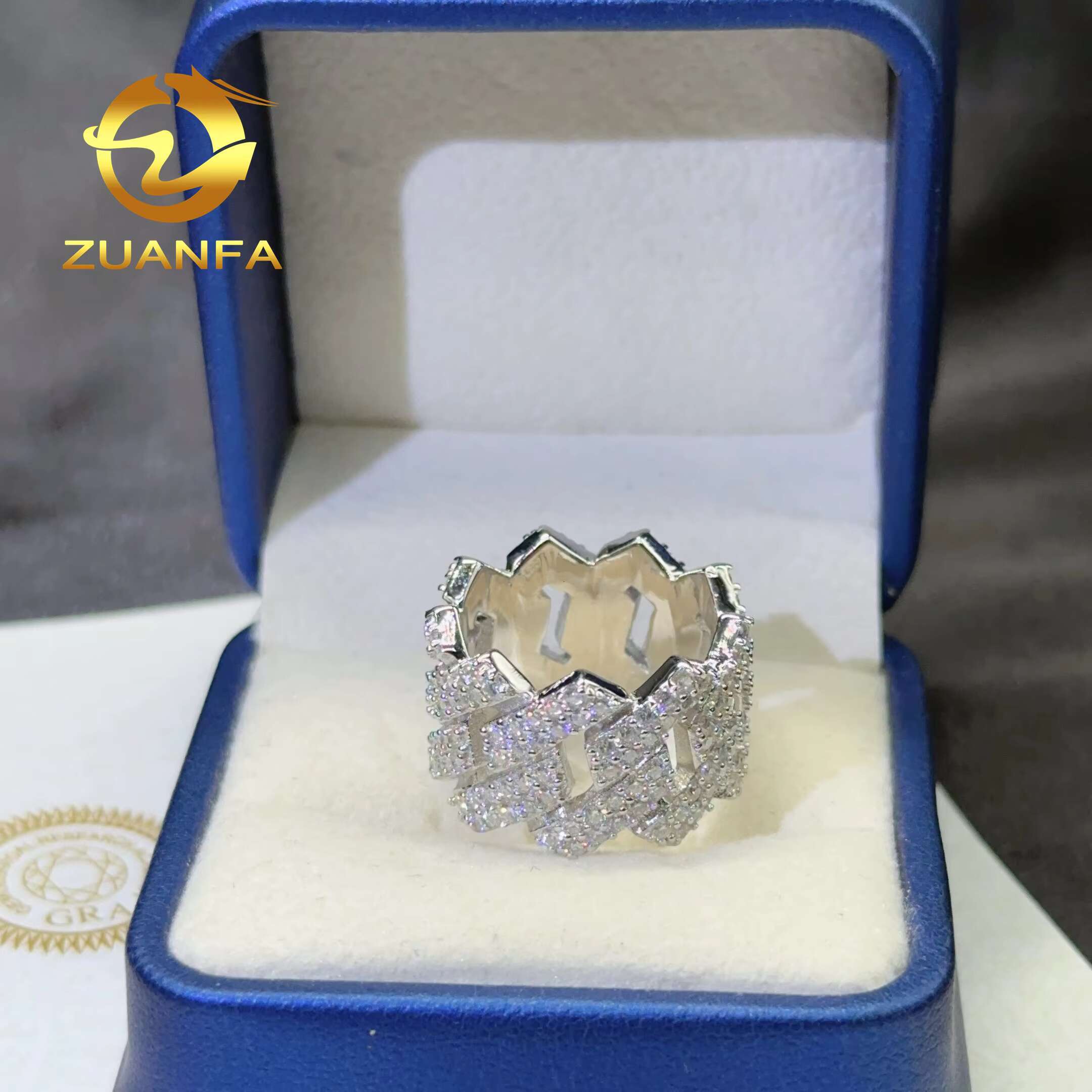 Zuanfa Jewelry Moissanite Rings 925 Sterling Silver Men Vvs1 Moissanite Hip Hop Ring Diamond Rings Men