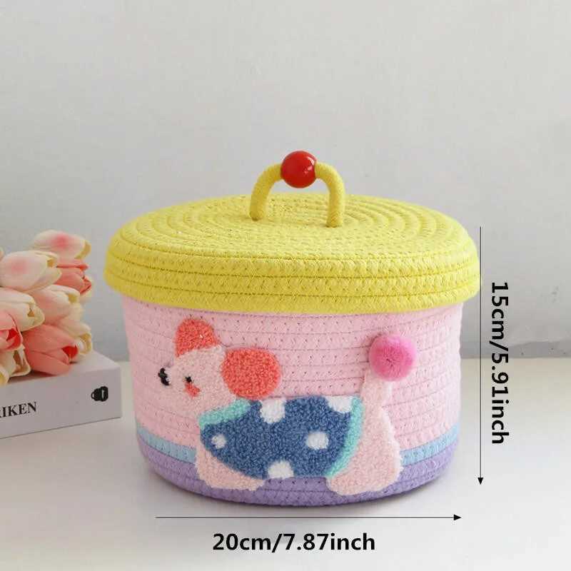 Cartoon Puppy Weaving Cotton Rope Storage Basket Hand Gift Box With Cover Round Snack Toy Organizer Box Y251112