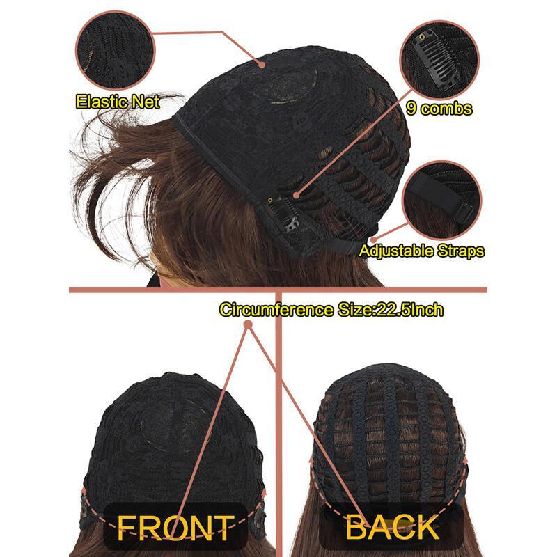 ENTRANCED STYLES en brown Women Long Straight with Bangs Black Hair Wigs Heat Resistant Synthetic Womens Wig for Daily Party Use 24 Inch