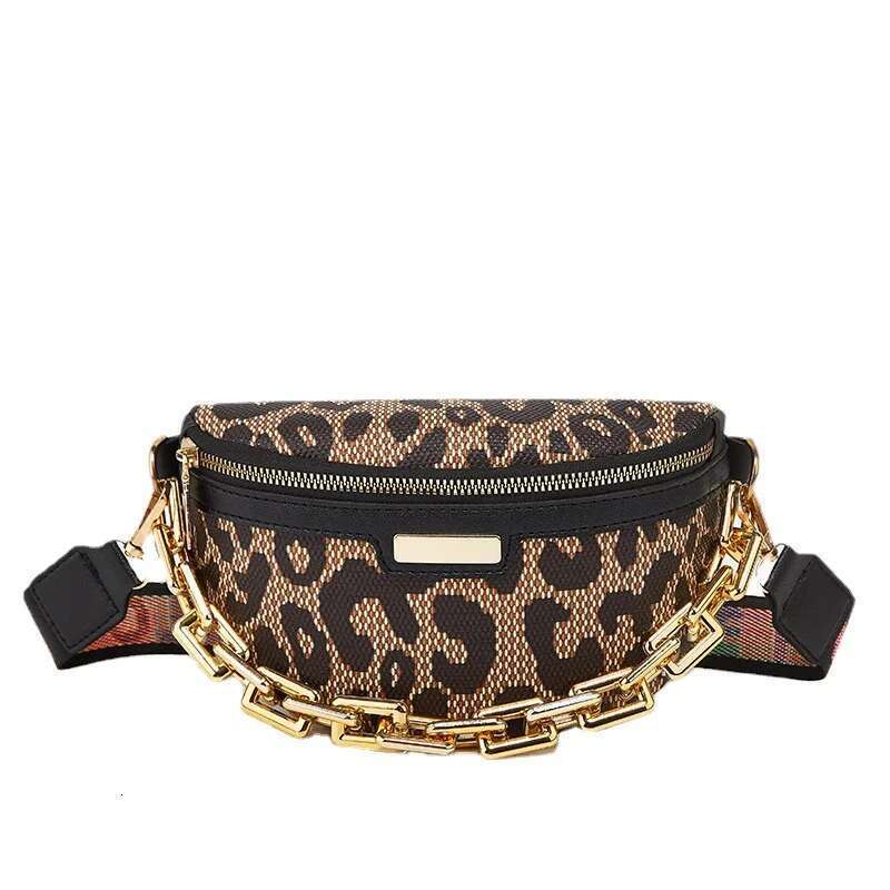 Simple chest leopard hoop print, belt bag, metal chain shoulder women handbags ladies hand bags crossbody bag