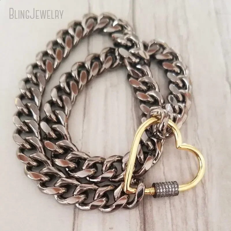 10 pieces of black curly chain necklace screw buckle buckle heart lock couples talisman necklace womens stainless steel jewelry 250409