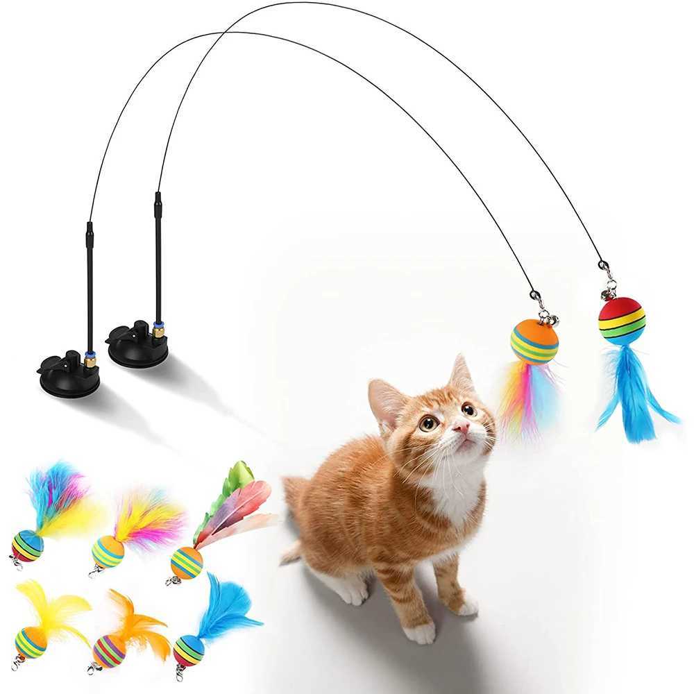 Interactive and fun cat toys with feather sticks cup suction balls and feathers instead of bells for indoor cat and kitten exercise Y250412