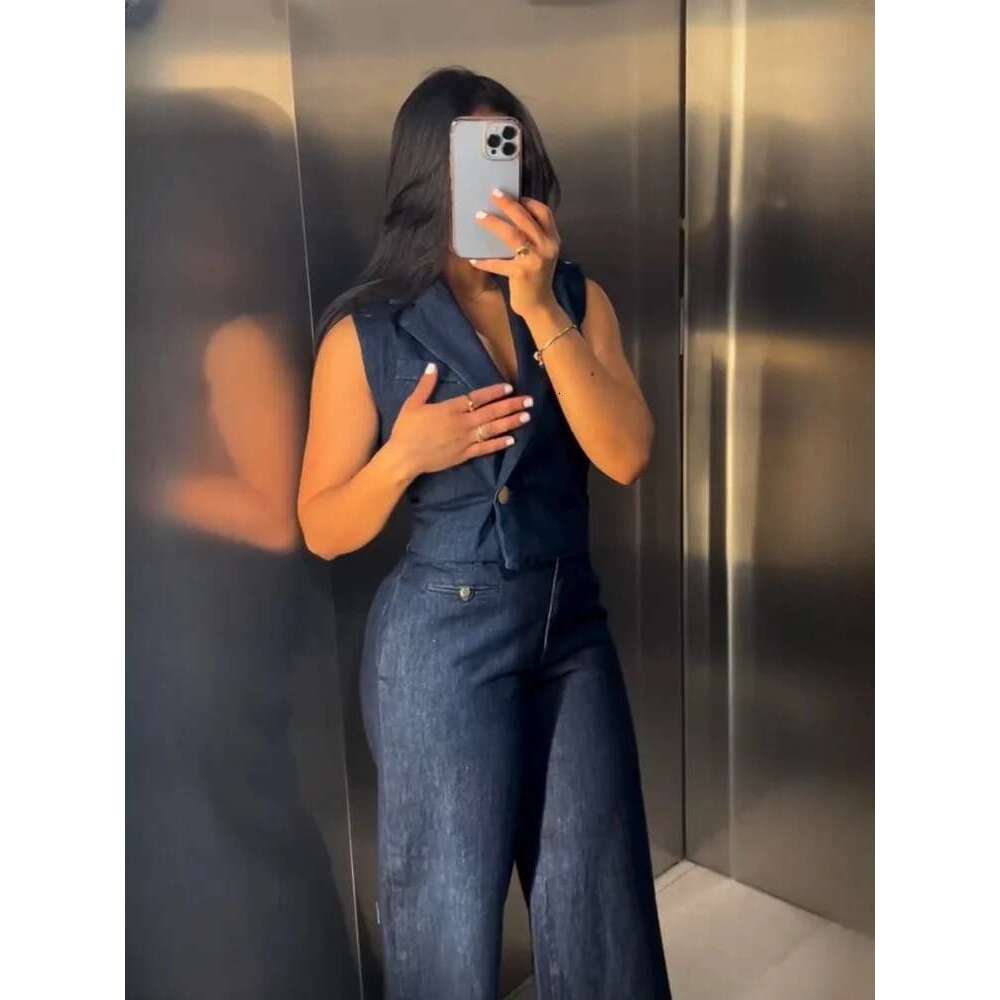 Designer Clothes 2025 RARA Summer New Arrivals Women's Short Denim Vest + Straight Wide-Leg Jeans Fashionable And Chic Set