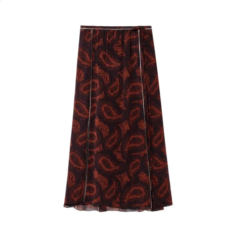 Women Printed Midi Skirt Set Women Spring 2 Piece Casual Pleated Print Silk Textured Shirt High Waist Skirts Women Outfits 250411