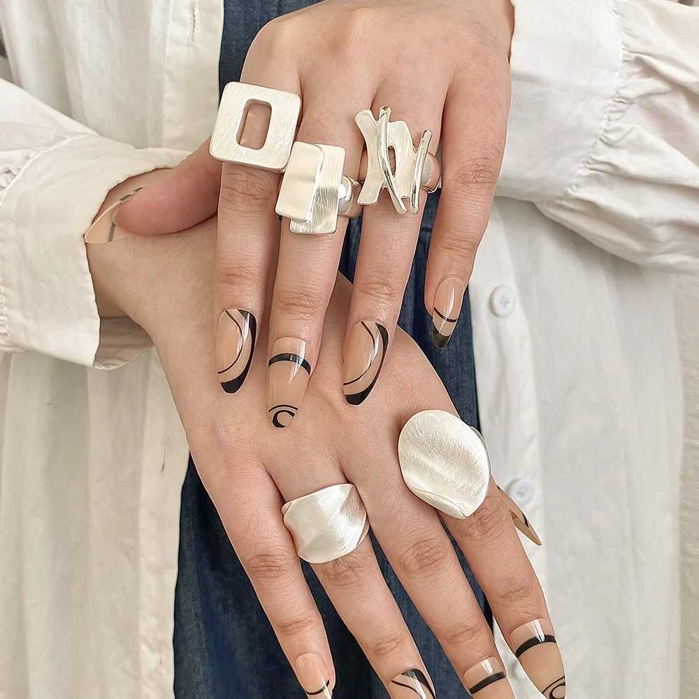 ALLYES Fashion Punk Silver Elastic Rope Adjustable Ring Suitable for Women Men Irregular Metal Finger Rings Jewelry GiftsXJ250412