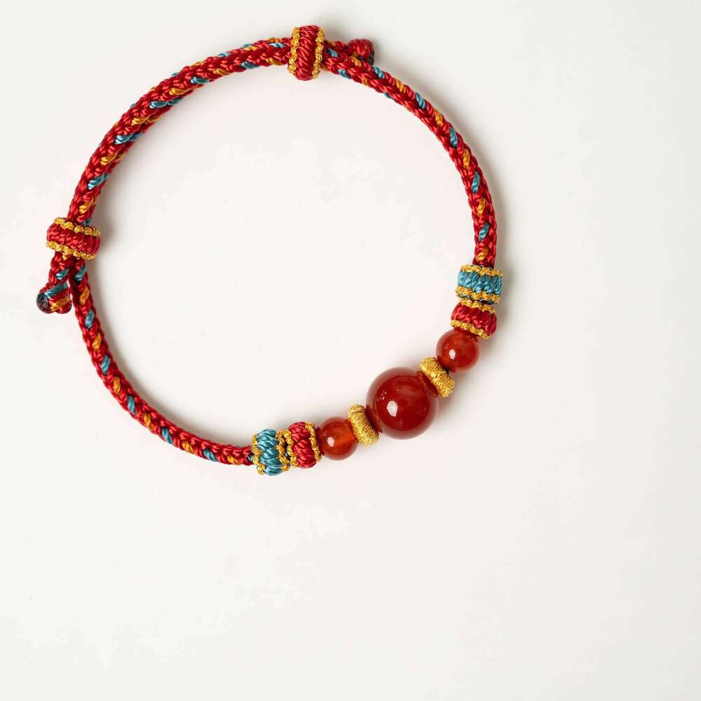 Handwoven Red Agate Bracelet with Jade - Dunhuang Artisan Craft, Natural Stone Jewelry for Luck & Protection