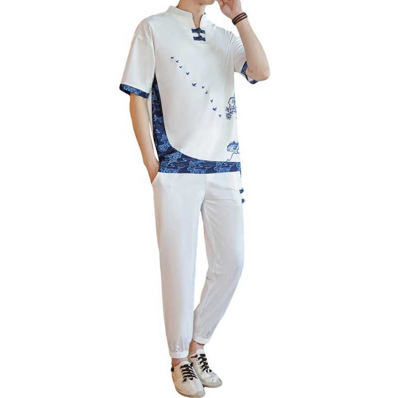 Shirt+pants Summer cotton linen shorts pullover mens casual suit mens fashion mens shirt M-4XL TZ020XJ250412