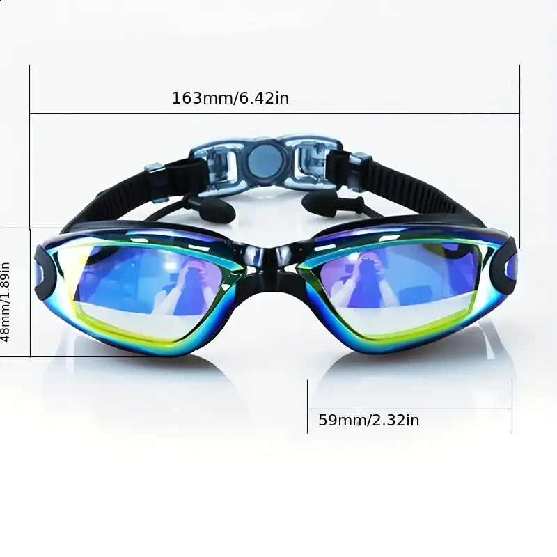 1pc Large Frame Swimming Goggles With Earplugs Waterproof Anti-fog Adult Swimming Glasses Swim Eyewear 250411
