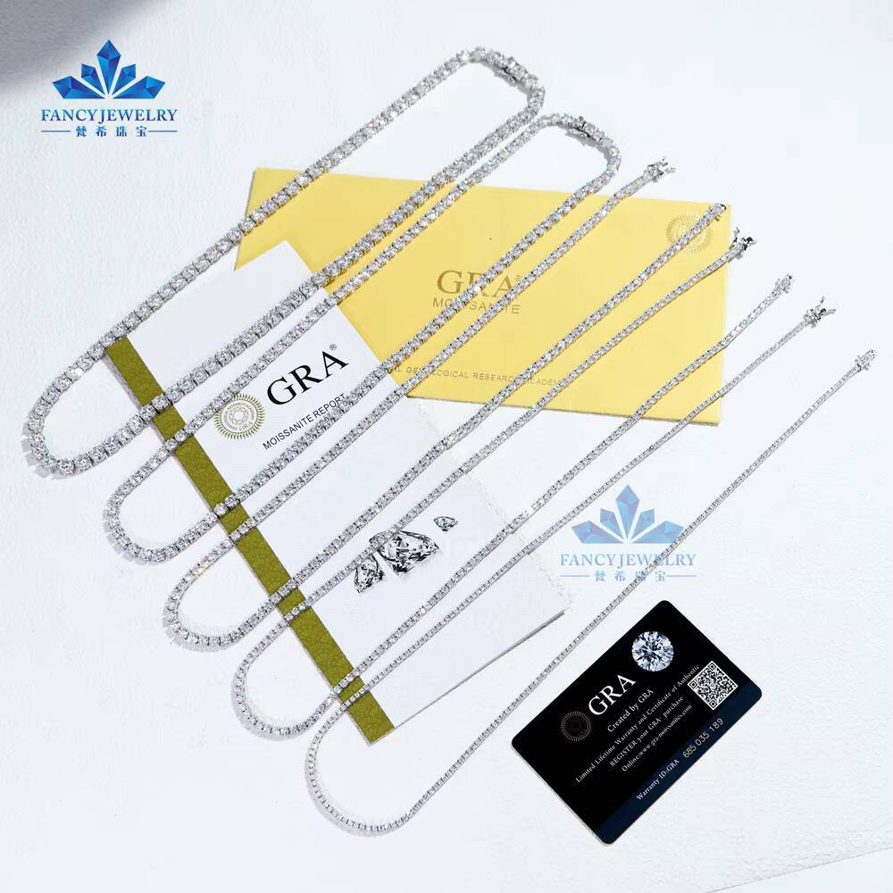 925 Sterling Silver Hip Hop Tennis Chain VVS D Color Fancy Moissanite 2MM-10MM Diamond Necklace for Men Women High Quality
