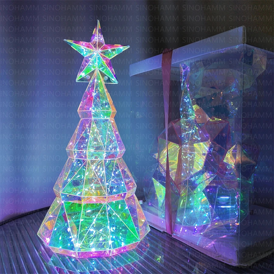 LED Christmas Tree Table Lamp Iridescent Colorful Bedroom Decorations USB LED room decor Lighting for Home xmas 251110