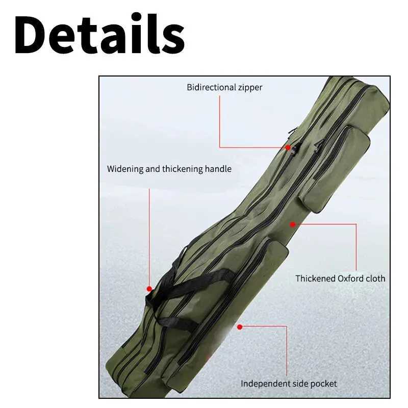 Fishing Rod Bag 120cm 2/3 Layer Rod Carrier Pole Storage Bag Porable Oxford Cloth Waterproof Zipped Case Fishing Tackle Tool Box Z250411