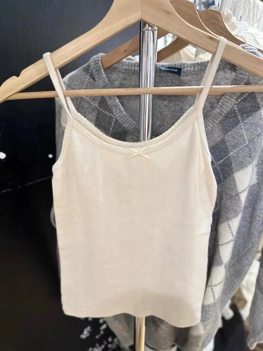 Bow Sweetheart Basic Tank Top Womens Summer Sleeveless Cotton Slimming Retro Solid Color Y2K Versatile 250407