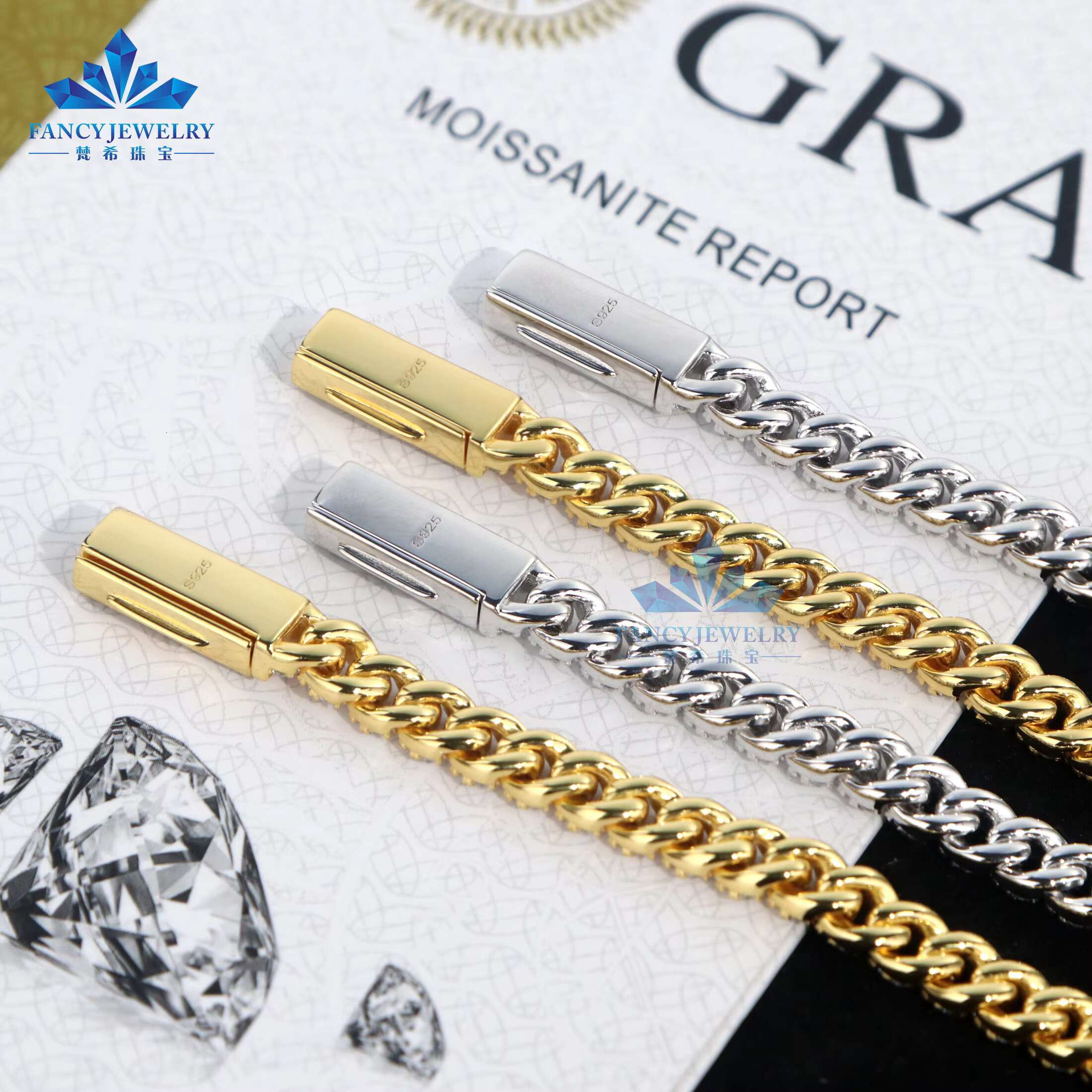 Wholesale Price Elegant Hot Selling 6MM Necklace 925 Sterling Silver Iced VVS Moissanite Gold Plated Hip Hop Cuban Link Chain