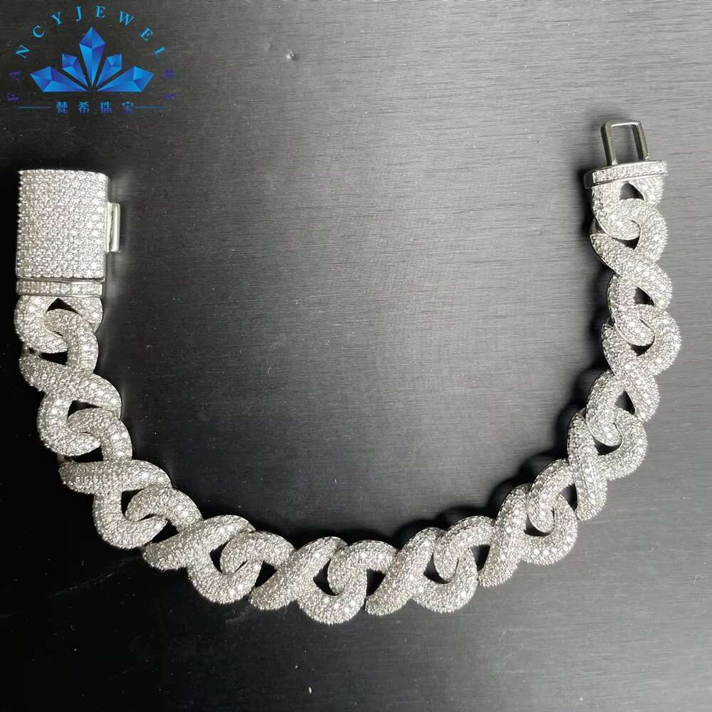 Hip Hop Trendy Design Couples Collarbone Chain Full Diamond Infinite 15mm 8-shaped Cuban Chain Necklace Bracelet Jewelry