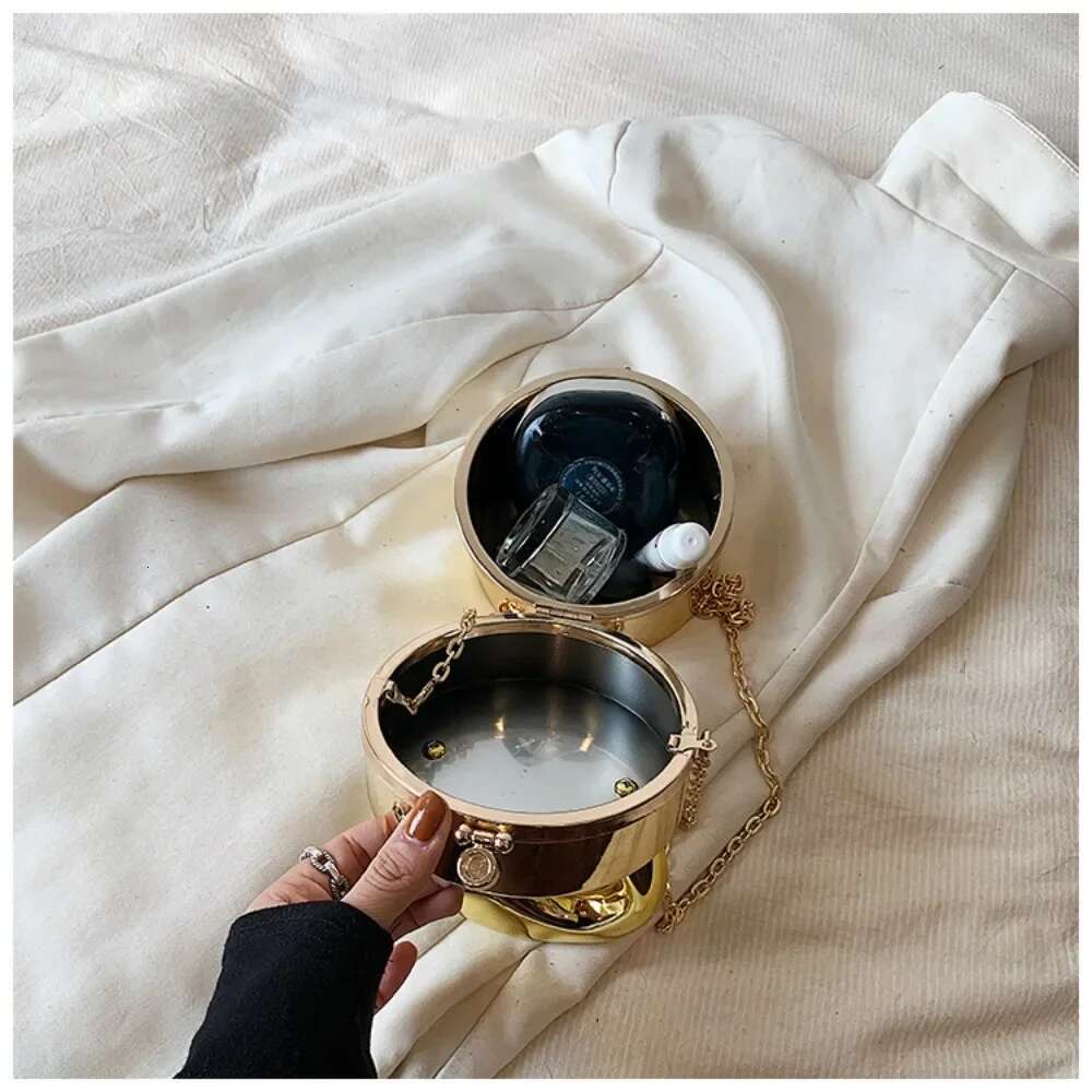 Gold Box Handbag Fashion Shiny Bag Party Evening High Quality Clutch Hand Bags For Women Metal Chain Messenger Purse 2025