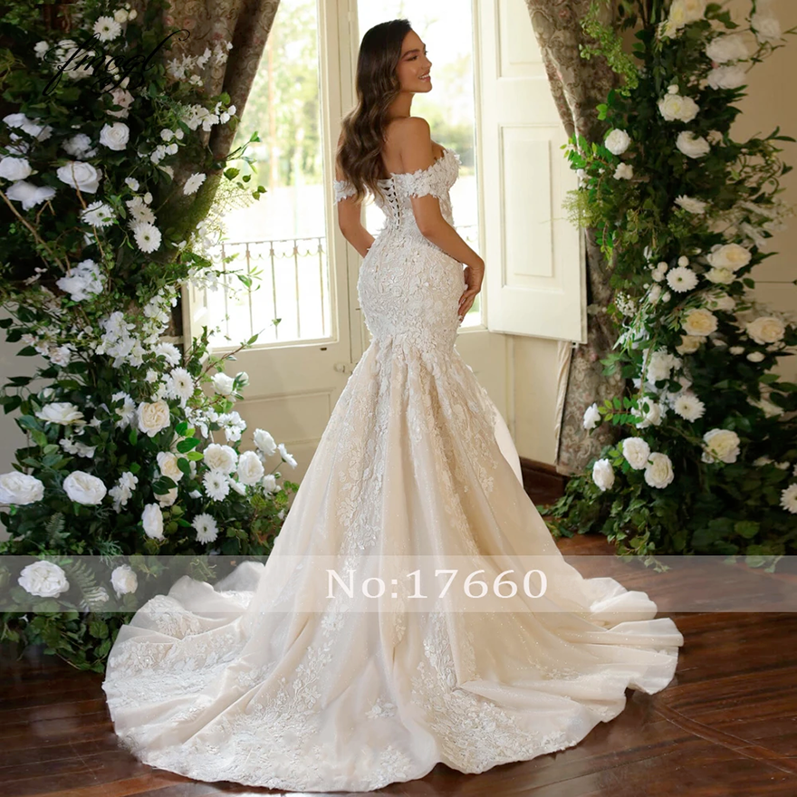 Customized Mermaid Vintage Elegant Wedding Dresses Sweetheart Off The Shoulder Vestido De Novia Embroidery Appliques Bride Dress C1271
