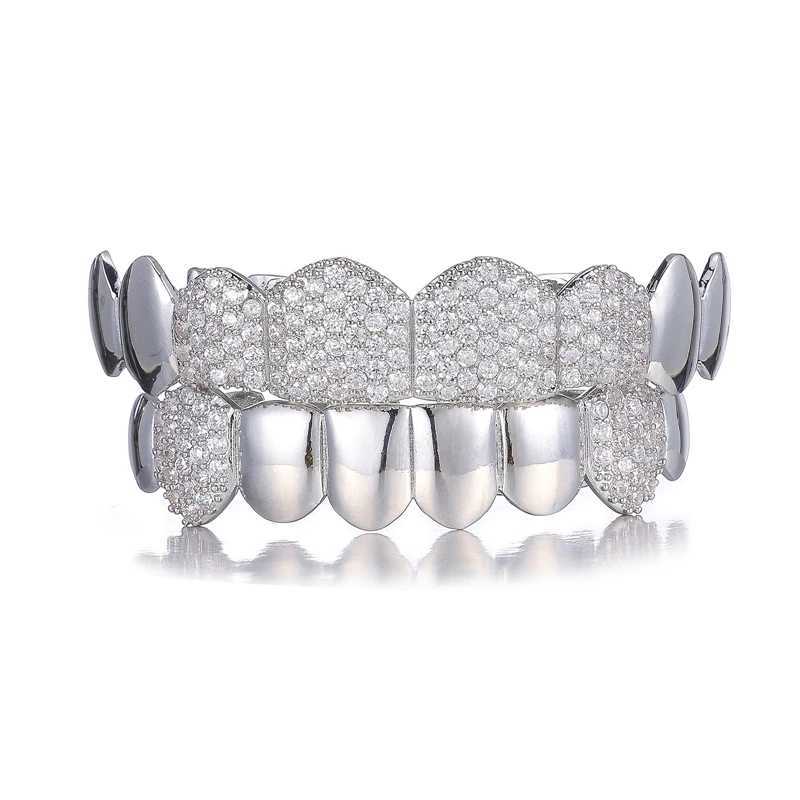 Hip Hop CZ Stones Teeth Grillz Hat Cube Zircon Ice Out Mini Paving Top and Bottom Charm Grill W250412