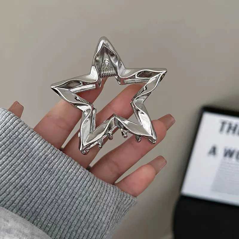 Y2K metal silver star female hair clip Korean simple love heart pentagonal shark clip girl hair clip accessories Y2504012