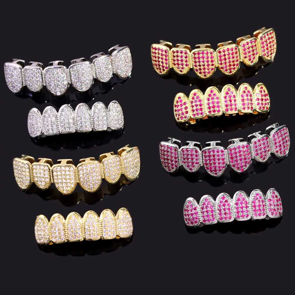 Hip hop mens and womens ice cube cubic zirconia top and bottom teeth Grilz hat Bling CZ Micro Pave teeth Grills Halloween cosplay jewelry W250412