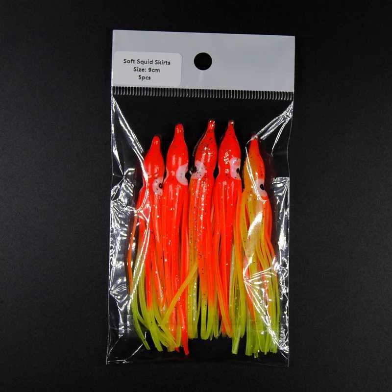 Bimoo 2bags=10pcs 9cm Soft Squid Skirts Orange Red Blue Luminous Plastic Octopus Skirt Saltwater Fishing Lures Baits Z250411