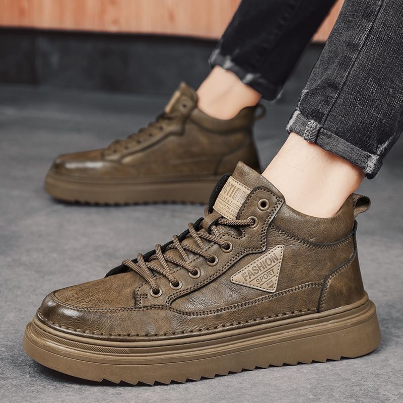 New High Top Boots For Men Fashion Casual Leather Shoes With Thick Soles Board Sneakers Working Shoes 2025s
