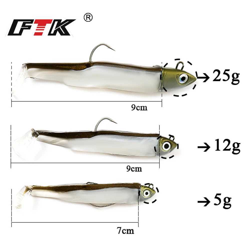 FTK Black Minnow Fishing Lure 5g/70mm12g/90mm25g/90mm Jig Head Silicone Baits Soft Lures Crank Hook Jigging Bass Pike Zander Z250411