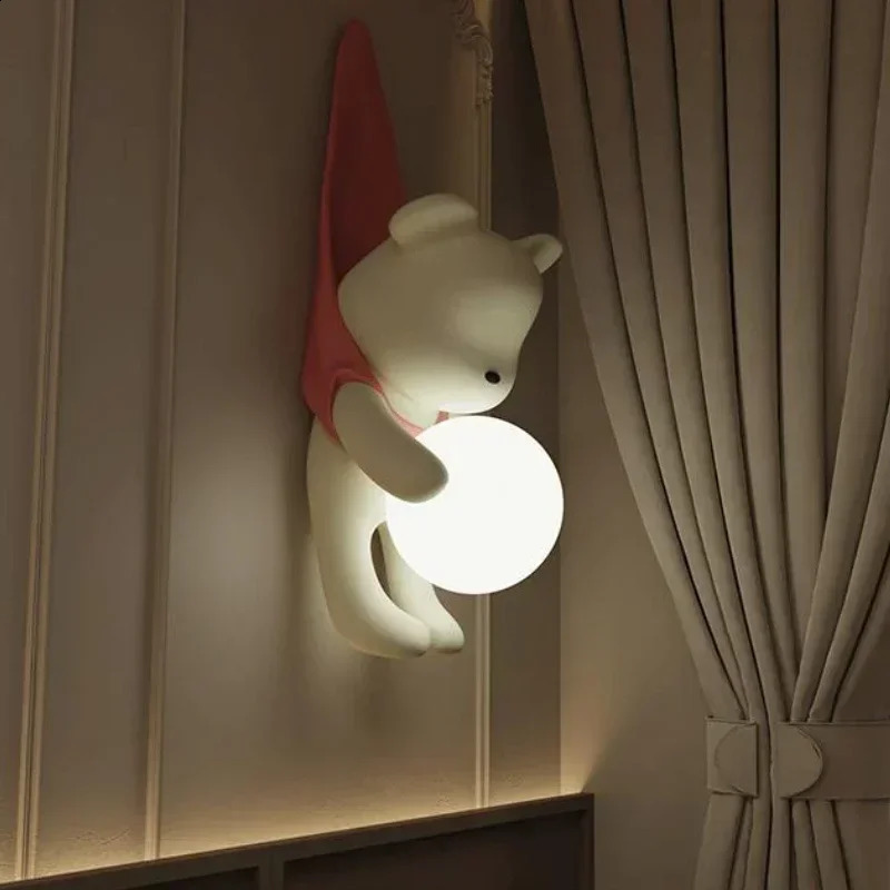 Nordic Resin wall lamp with cute little bear suitable for bedroom LED lights childrens room decorative lighting fixtures 250411